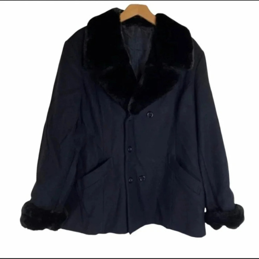 Fitz-Wright 18P black faux‎ fur trim coat